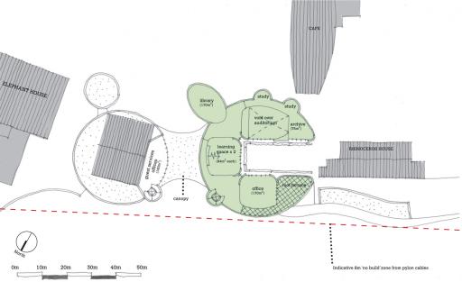 Initial concept sketch of the Education Centre's first floor plan