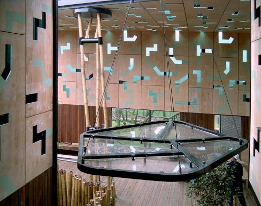 Bamboo columns and douglas fir panels at Gorilla Kingdom, London Zoo 