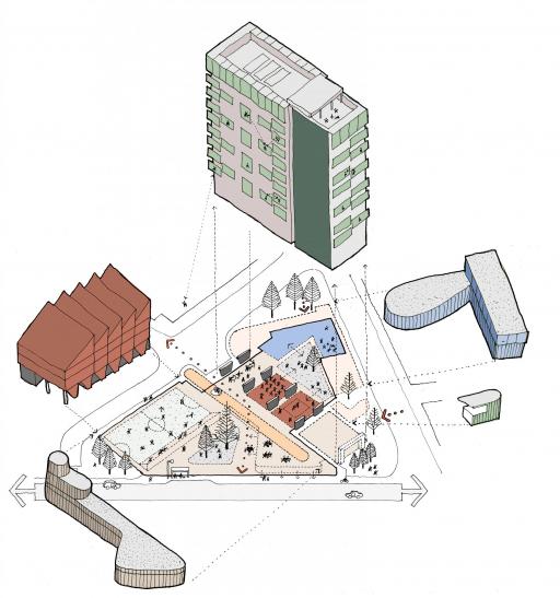 Concept sketch showing fluid groundscape of community activities